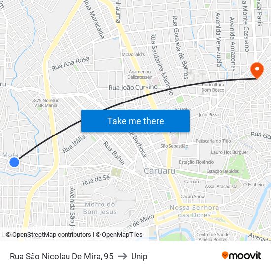 Rua São Nicolau De Mira, 95 to Unip map