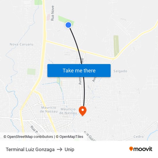 Terminal Luiz Gonzaga to Unip map