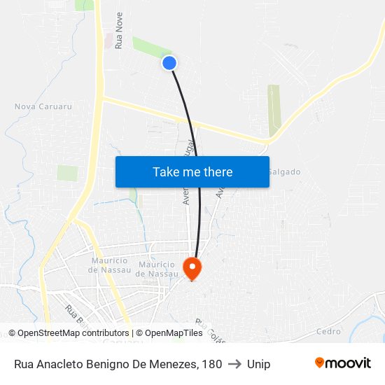 Rua Anacleto Benigno De Menezes, 180 to Unip map