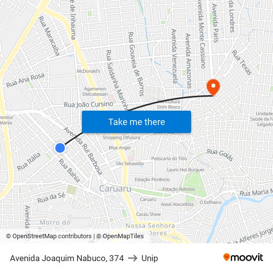 Avenida Joaquim Nabuco, 374 to Unip map