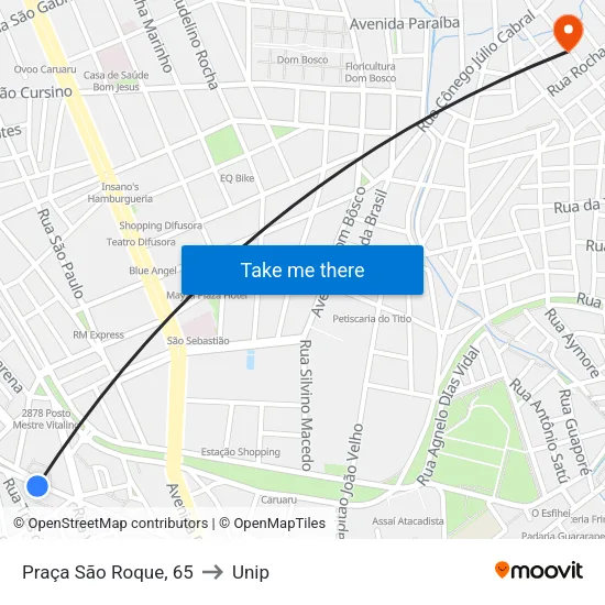 Praça São Roque, 65 to Unip map