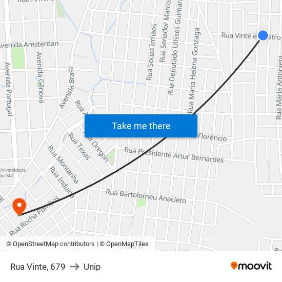 Rua Vinte, 679 to Unip map