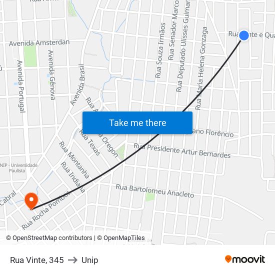 Rua Vinte, 345 to Unip map