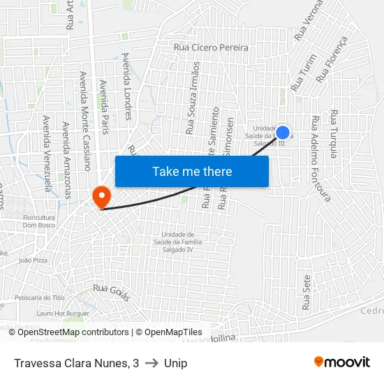 Travessa Clara Nunes, 3 to Unip map