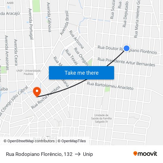 Rua Rodopiano Florêncio, 132 to Unip map