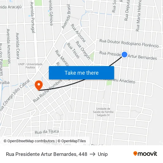 Rua Presidente Artur Bernardes, 448 to Unip map