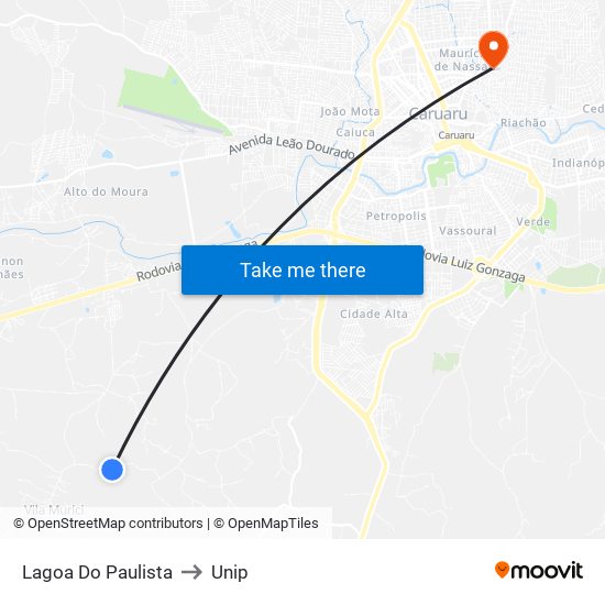Lagoa Do Paulista to Unip map