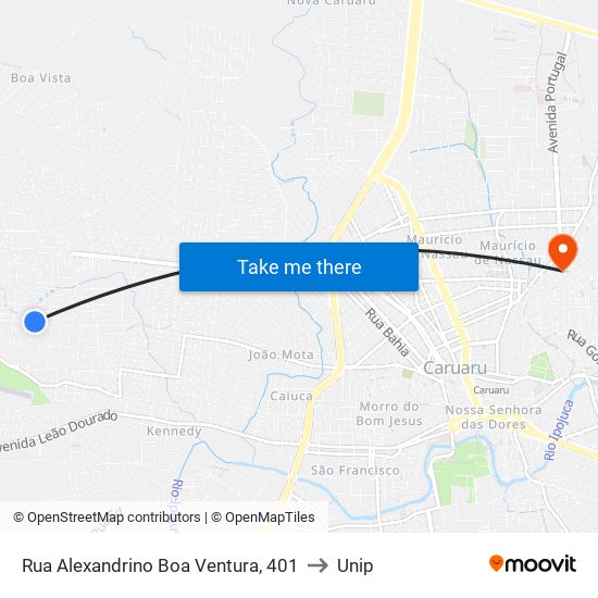 Rua Alexandrino Boa Ventura, 401 to Unip map