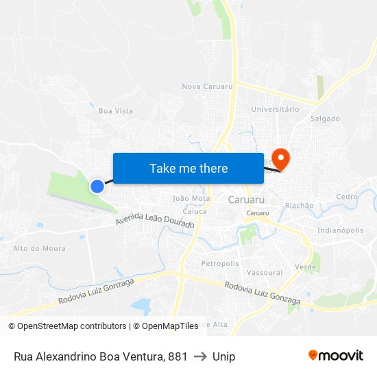 Rua Alexandrino Boa Ventura, 881 to Unip map