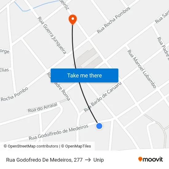 Rua Godofredo De Medeiros, 277 to Unip map