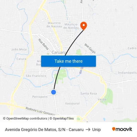 Avenida Gregório De Matos, S/N - Caruaru to Unip map