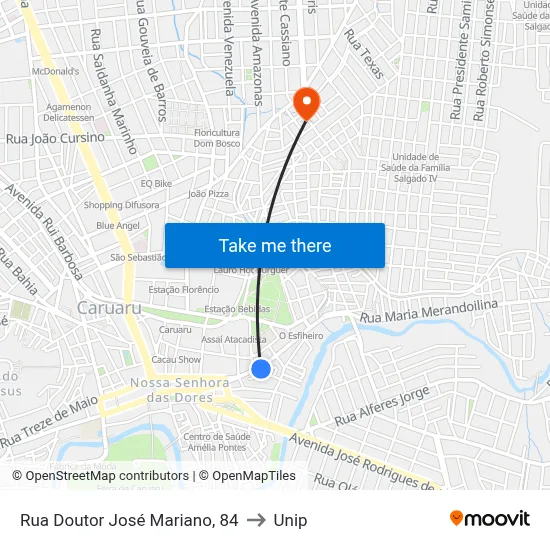 Rua Doutor José Mariano, 84 to Unip map