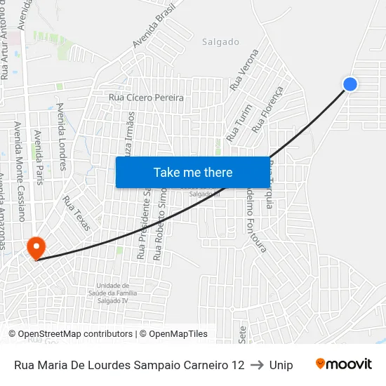 Rua Maria De Lourdes Sampaio Carneiro 12 to Unip map