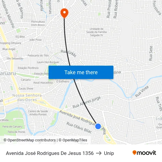 Avenida José Rodrigues De Jesus 1356 to Unip map