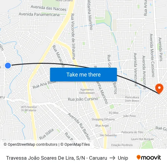 Travessa João Soares De Lira, S/N - Caruaru to Unip map