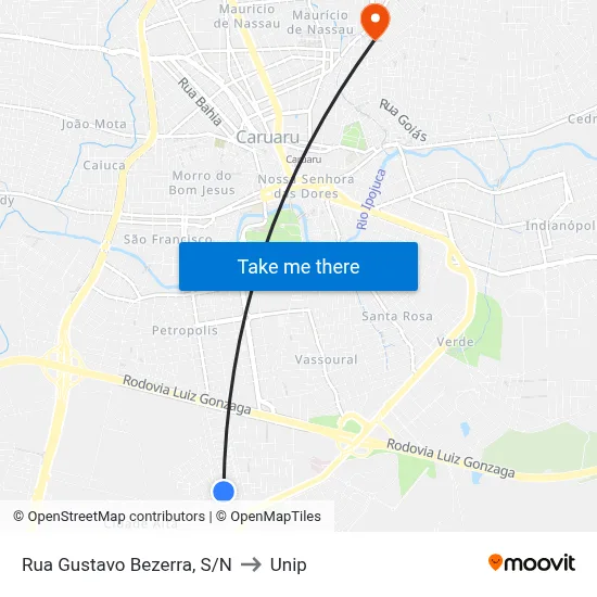 Rua Gustavo Bezerra, S/N to Unip map