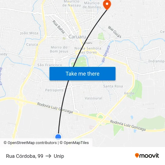 Rua Córdoba, 99 to Unip map