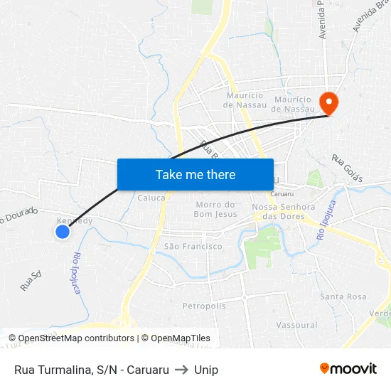 Rua Turmalina, S/N - Caruaru to Unip map