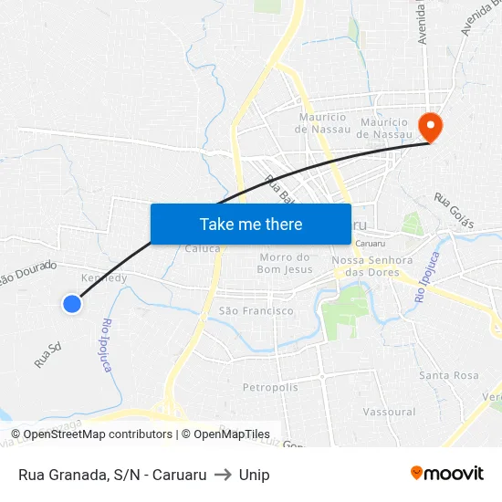 Rua Granada, S/N - Caruaru to Unip map