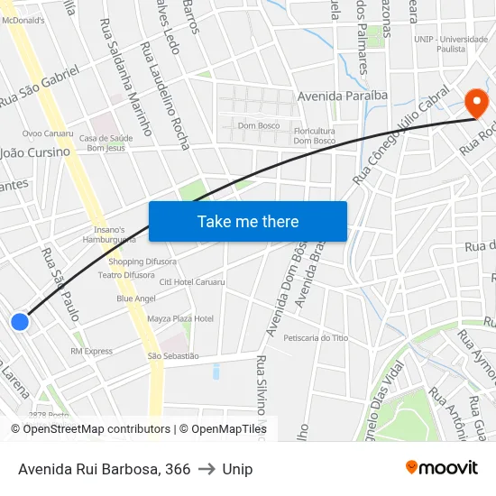 Avenida Rui Barbosa, 366 to Unip map
