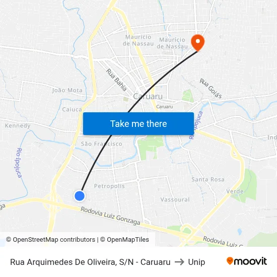 Rua Arquimedes De Oliveira, S/N - Caruaru to Unip map