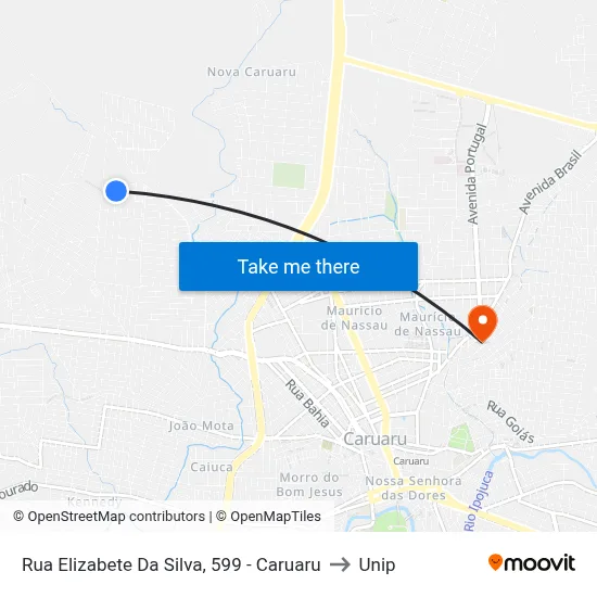 Rua Elizabete Da Silva, 599 - Caruaru to Unip map
