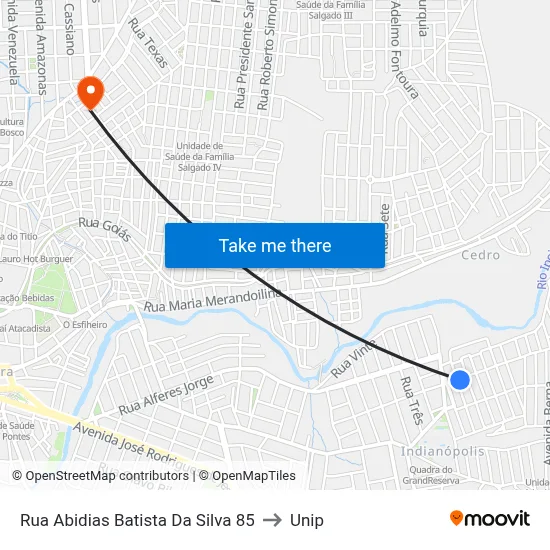 Rua Abidias Batista Da Silva 85 to Unip map