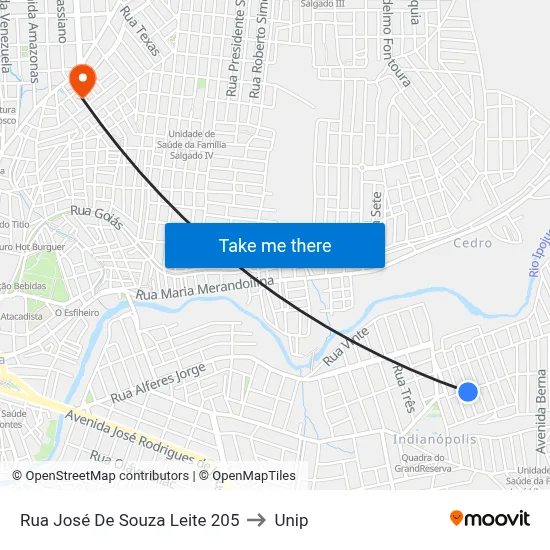 Rua José De Souza Leite 205 to Unip map