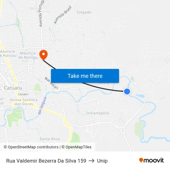Rua Valdemir Bezerra Da Silva 159 to Unip map