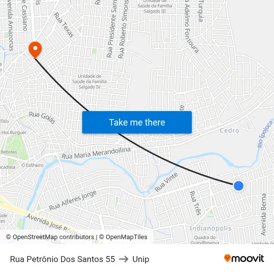 Rua Petrônio Dos Santos 55 to Unip map