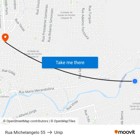 Rua Michelangelo 55 to Unip map