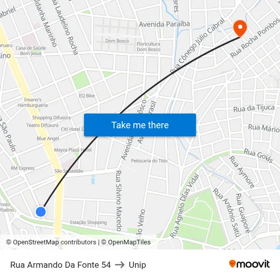Rua Armando Da Fonte 54 to Unip map