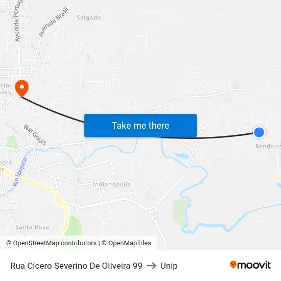 Rua Cícero Severino De Oliveira 99 to Unip map