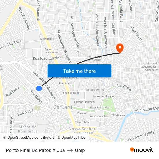 Ponto Final De Patos X Juá to Unip map