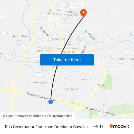 Rua Governador Francisco De Moura Cavalcante 87 to Unip map