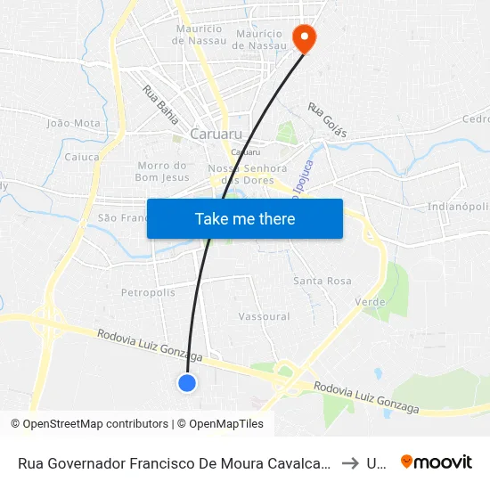 Rua Governador Francisco De Moura Cavalcante 163 to Unip map