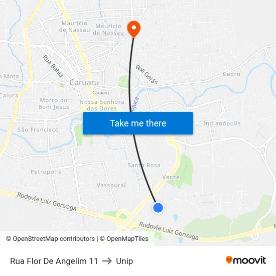 Rua Flor De Angelim 11 to Unip map