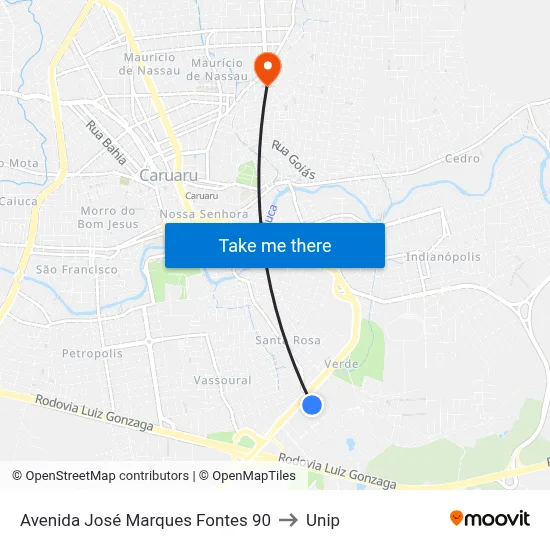 Avenida José Marques Fontes 90 to Unip map