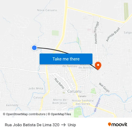 Rua João Batista De Lima 320 to Unip map