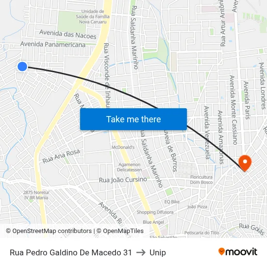 Rua Pedro Galdino De Macedo 31 to Unip map