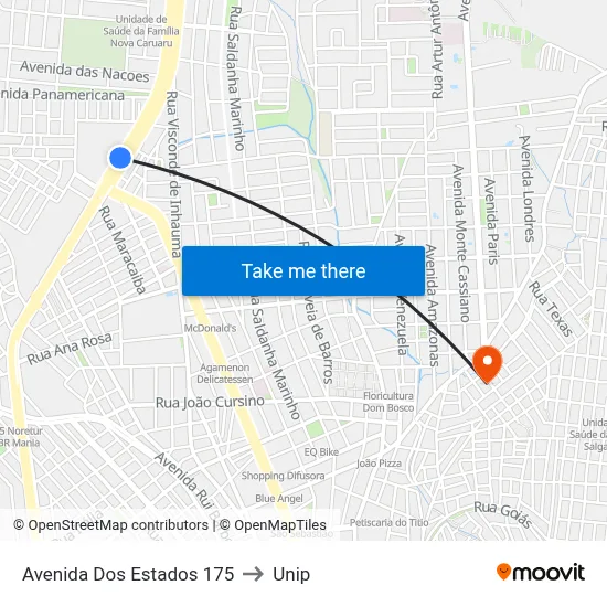 Avenida Dos Estados 175 to Unip map