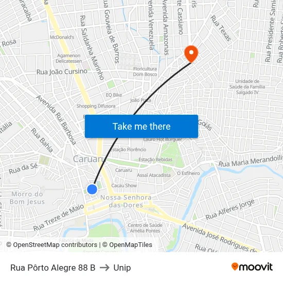 Rua Pôrto Alegre 88 B to Unip map