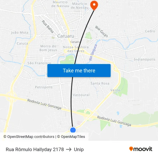 Rua Rômulo Hallyday 2178 to Unip map