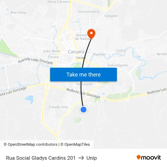 Rua Social Gladys Cardins 201 to Unip map