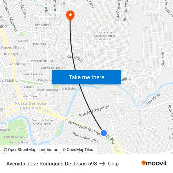 Avenida José Rodrigues De Jesus 598 to Unip map