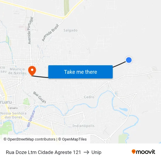 Rua Doze Ltm Cidade Agreste 121 to Unip map