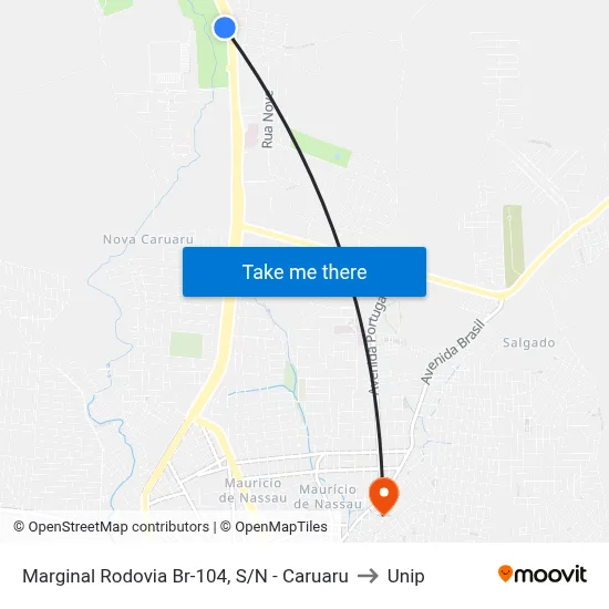 Marginal Rodovia Br-104, S/N - Caruaru to Unip map