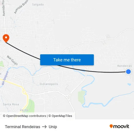 Terminal Rendeiras to Unip map