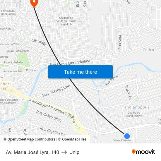 Av. Maria José Lyra, 140 to Unip map