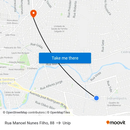 Rua Manoel Nunes Filho, 88 to Unip map
